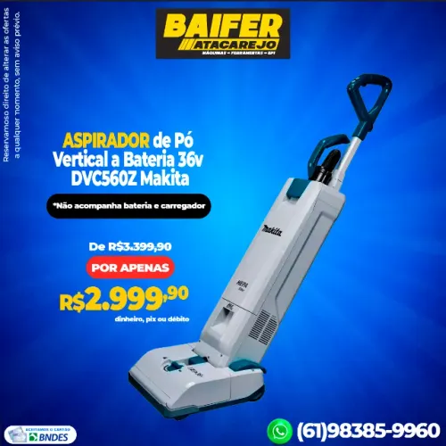 Aspirador de Pó Vertical a Bateria 36v DVC560Z Makita