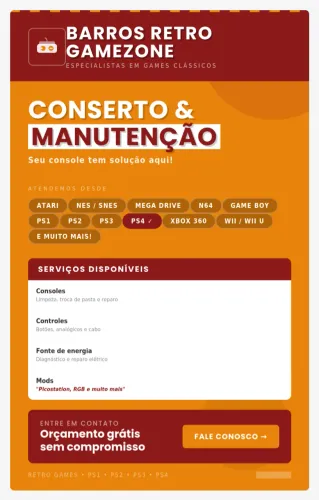 M@nutenç@o de Games (Retro e atuais) Xbox 360, PS3, Atari, Mega Drive, Super Nintendo, N64