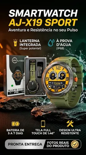 ? Smartwatch AJ-X19 Sport Novo na Caixa - À Prova D'água com Lanterna Integrada!