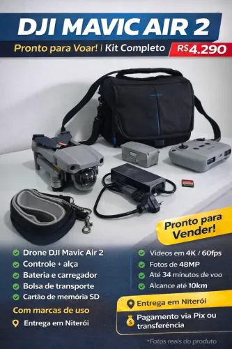 ? DJI Mavic Air 2 - Pronto para Voar | Kit Completo com Bolsa e Cartão SD