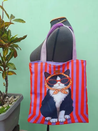 Ecobag Artesanal Média, Gato Retrô