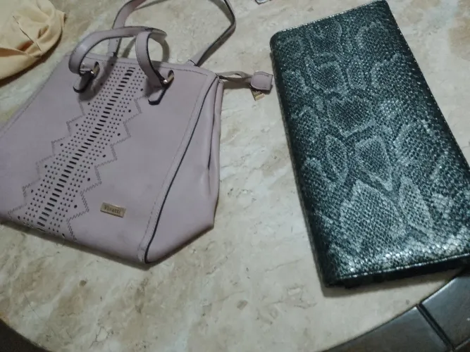Super kit bolsa de couro e carteira de couro de cobra