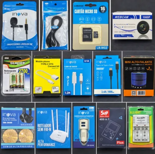 Lote de eletrônicos e acessórios para celular (sobra de estoque)