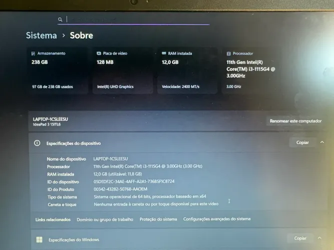 Notebook lenovo Ideapad