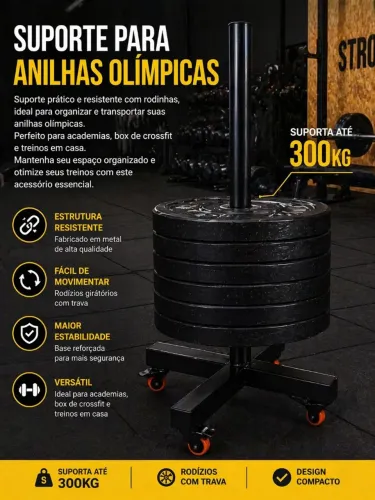Suporte com Rodinhas para Anilhas Olimpicas Crossfit 