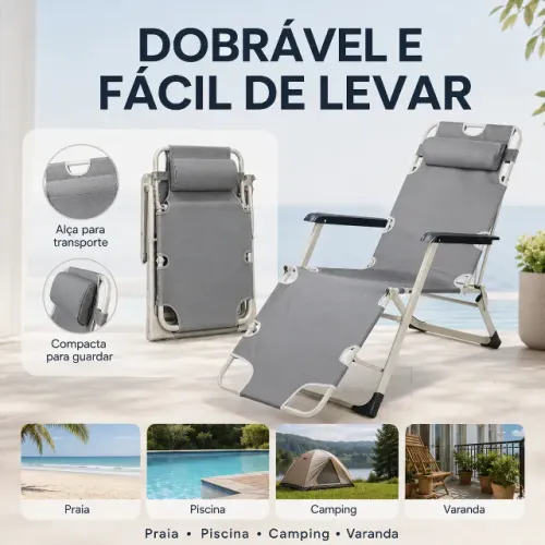 Espreguiçadeira Dobrável Reclinável em Alumínio - Praia, Piscina e Camping