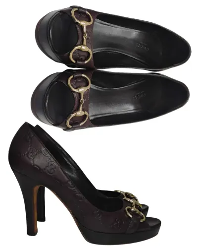 Sapato Gucci New Hollywood Horsebit Peep toe pump 38