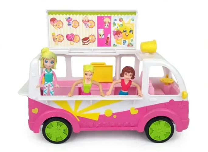 Caminhão de Sorvete Shopkins com 3 Bonecas Polly.