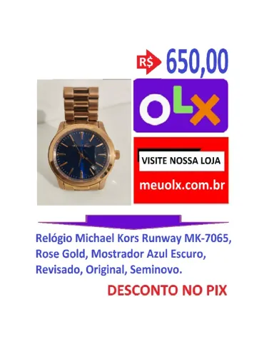 Relógio Michael Kors Runway MK-7065, Rose Gold, Mostrador Azul Escuro, Original, Seminovo.