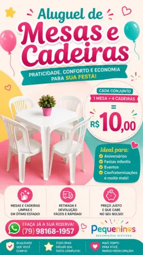 Aluguel - Mesas e cadeiras