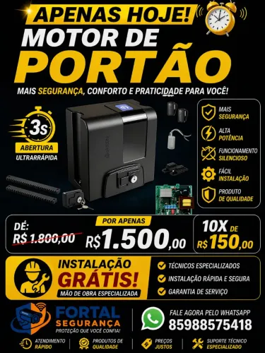 Motor portão abertura 3 segundos instalado
