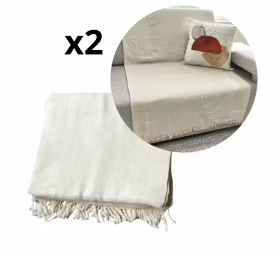Kit 2 Mantas Decorativas Para Sofá Luxuosa Tamanho 210X120 Tecido 100% Algodão 