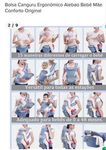 Bolsa Canguru Ergonômico Aiebao Bebê Mãe Conforto Original