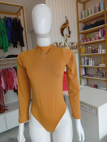 Body Manga comprida cor mostarda em Poliamida Premium 