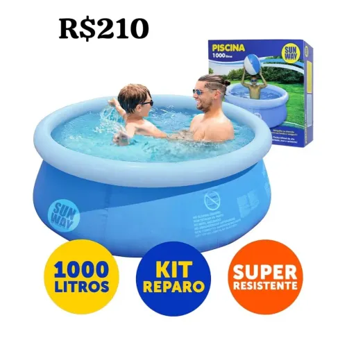 Piscina 1000 litros redonda inflável sun way nova lacrada 