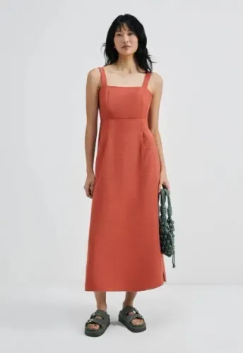 Vestido Midi Evasê Texturizado - Terracota - Hering