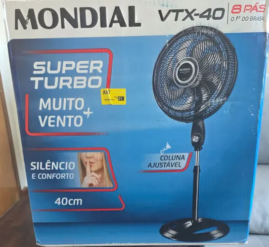 Ventilador Coluna Mundial, Turbo 8 Pás 40cm, 110V<br><br>Preto/Prata, 140W - VTX-40C-8P
