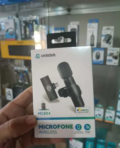 Microfone Onistek Lapela sem Fio 2 em 1 Pra iPhone Lightning ou Usb C
