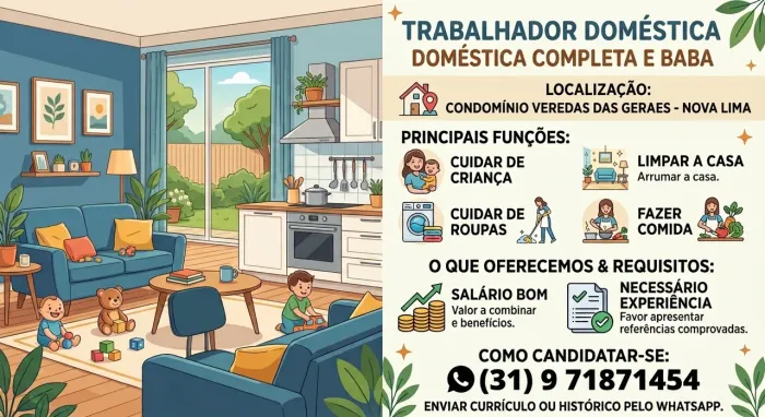 Vaga para Doméstica e Babá - Condomínio Veredas das Geraes (Nova Lima)