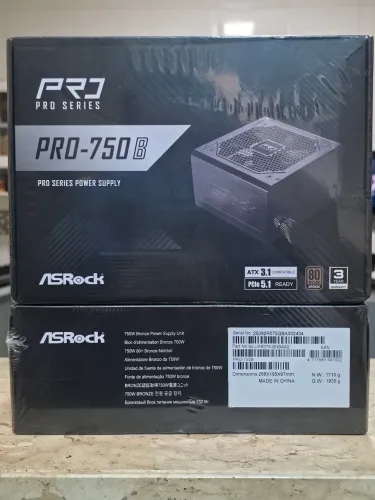 Fonte ASRock Pro 750W 80 Plus Bronze ATX 3.1 PCIe 5.1 - Nova e Lacrada