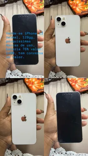 Vendo iPhone 13 aparelho do meu uso, sem defeitos, bateria 76%