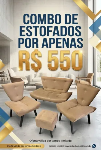Kit de estofados ( um sofá, duas poltronas e um puff).