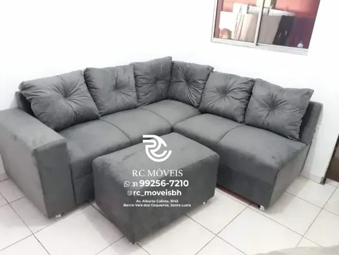 Sofá de Canto com Puff Suede macio D33 Confortável Direto da Fábrica - Melhor Preco