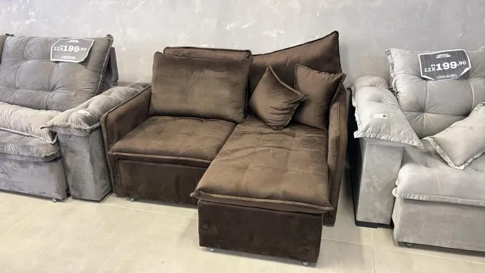 SOFÁ 1,60m Retrátil com almofadados soltas braços finos Tendência do momento