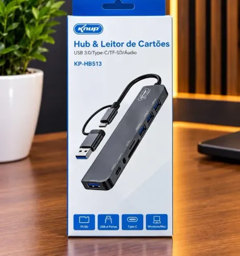 Hub USB 3.0 Tipo C 7 Em 1 Leitor de Cartões - Entrega Grátis