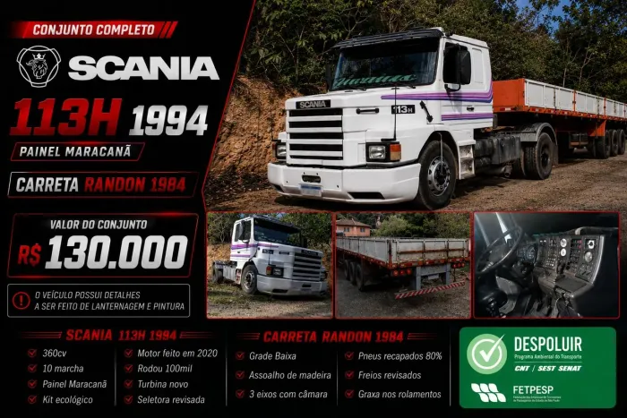 Scania 113h 94 engatado na grade baixo Randon