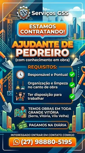 Estou contratando ajudante te prático