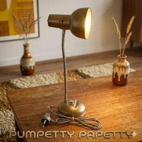 Luminária Vintage Gooseneck Metal Dourado | Estilo Industrial Mid Century 60/70 Cole