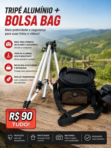 Tripé para câmera e filmadoras + bolsa BAG