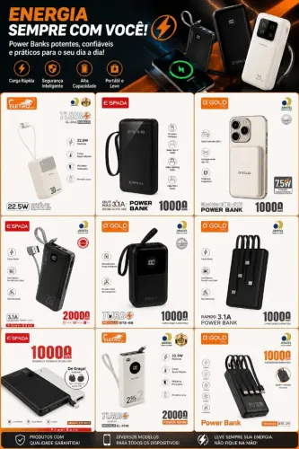 Carregador Portátil Power Bank com Carga Rápida | Vários Modelos