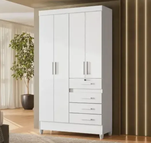 Guarda Roupa de Solteiro com 4 portas e 3 gavetas