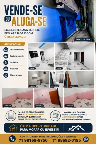 Alugo ou vendo casa no cabula 2 quartos, sala, cozinha, banheiro, 2 lajes