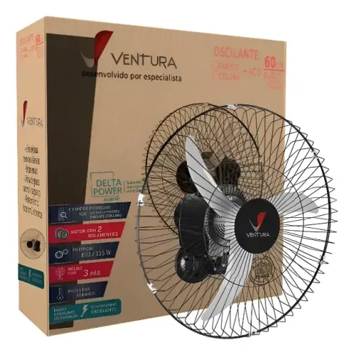 Ventilador oscilante de parede Ventura 60cm, preto ? novo, caixa lacrada.