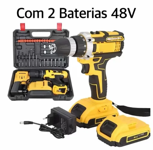 Parafusadora Furadeira 48V 2 Baterias com maleta e acessórios completo