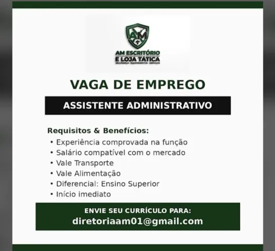 VAGA ASSISTENTE ADMINISTRATIVO 