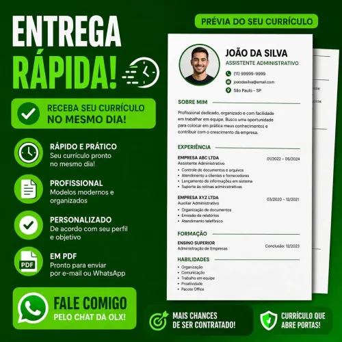 FAÇO CURRÍCULOS ORGANIZADOS E PROFISSIONAIS