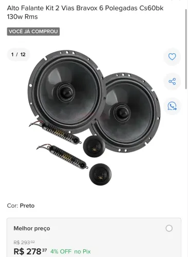 Alto Falante Kit 2 Vias Bravox 6 Polegadas Cs60bk 130w Rms