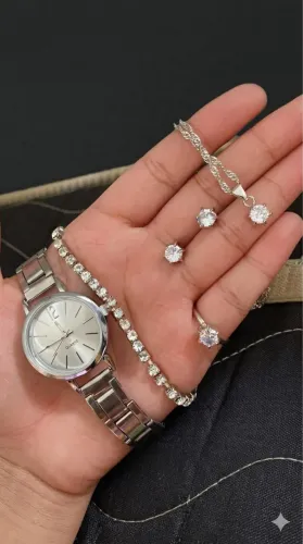 Conjunto Relógio + Pulseira + Colar + Brincos