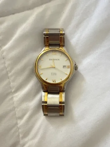Relógio Technos Masculino Original Bicolor (Prata/Dourado) Steel 5 ATM