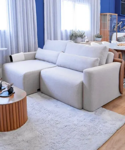 Sofá cama Veneza 2,30m tecido linho, espuma d-28,