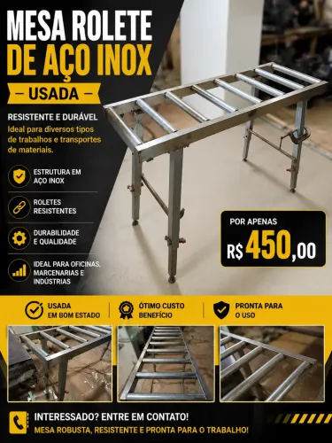 Mesa rolete de aço inox