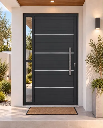 PORTA PIVOTANTE DE ALUMÍNIO LAMBRIL 2.10X1.20 PRETA - PROMOÇÃO MES DO CLIENTE
