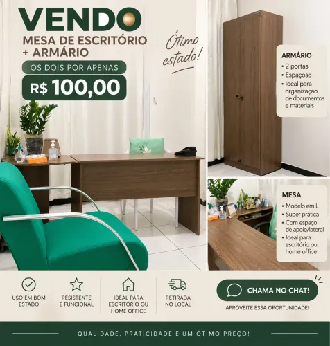 MESA DE ESCRITÓRIO + ARMÁRIO ? R$ 100 OS DOIS!
