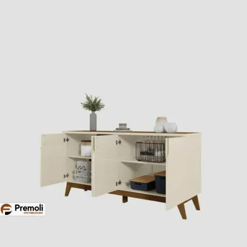 Buffet 4 Portas Pés Em Mdf Recife Off White / Canela
