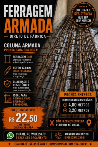 Ferragem armada reforçada em ferro 12.5mm