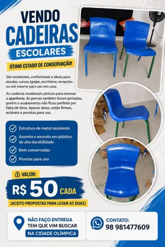 Cadeiras Escolares de Plástico com Estrutura de Metal